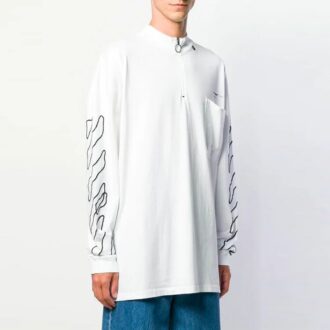 SS21 Motif logo Arrows, demi-fermeture éclair, manches longues, coupe ample, blanc