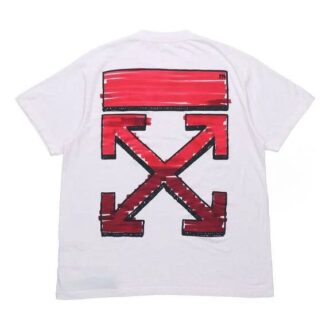 SS21 T-shirt à manches courtes en coton, coupe ample, dos rouge flèche, blanc