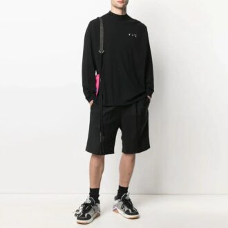 SS21 T-shirt à manches longues et col rond avec logo, coupe ample, noir