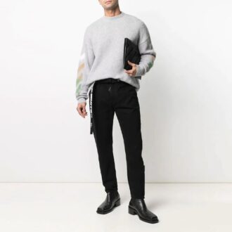 SS21 Tricot à rayures avec logo imprimé Gris