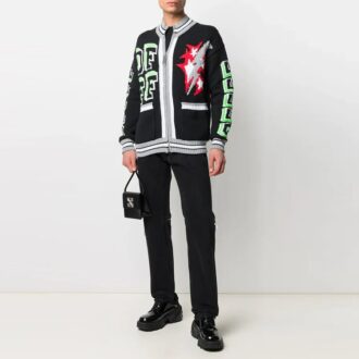 SS21 Veste cardigan à motif et fermeture éclair, noir