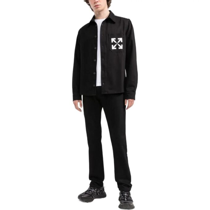 SS22 Chemise en Denim à manches longues avec motif logo Arrows, noir