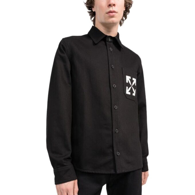 SS22 Chemise en Denim à manches longues avec motif logo Arrows, noir