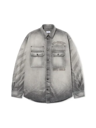 Surchemise militaire en Denim à broderies diagonales