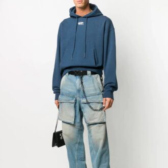 Sweat à capuche avec logo appliqué pour homme, bleu