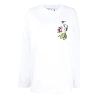 Sweat à capuche blanc ample à col rond et manches longues imprimé à motifs Off-White SS21