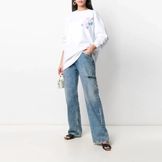 Sweat à capuche blanc ample à col rond et motif logo imprimé Off-White SS21