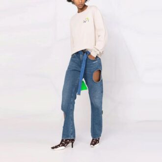 Sweat à capuche blanc crème ample imprimé Arrows, carreaux et fleurs Off-White SS21