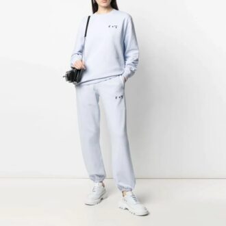 Sweat à capuche bleu clair à col rond avec logo brodé sur la poitrine Off-White SS21