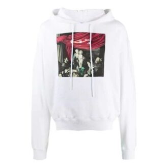 Sweat à capuche Caravaggio Painting Over, blanc et noir, FW20, pour homme, avec logo