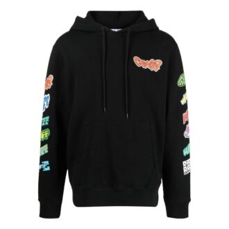 Sweat à capuche en coton à imprimé graphique « Noir »