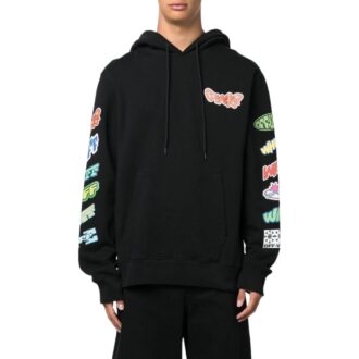 Sweat à capuche en coton à imprimé graphique « Noir »