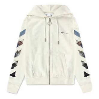 Sweat à capuche imprimé zippé pour homme, blanc