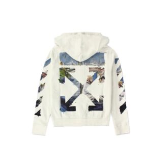 Sweat à capuche imprimé zippé pour homme, blanc
