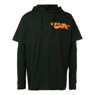 Sweat à capuche à manches longues avec imprimé alphabétique Noir
