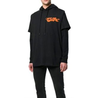 Sweat à capuche à manches longues avec imprimé alphabétique Noir