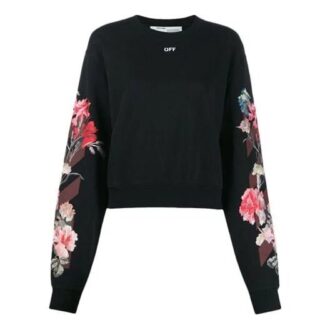 Sweat à capuche à manches longues avec imprimé fleurs et logo Off-White, noir