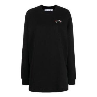 Sweat à capuche noir ample et long Off-White avec fleurs brodées et flèche