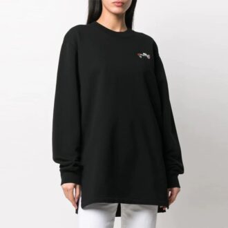Sweat à capuche noir ample et long Off-White avec fleurs brodées et flèche