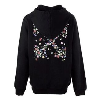 Sweat à capuche Off-White avec flèche brodée de fleurs, noir