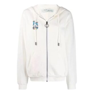 Sweat à capuche Off-White à fermeture éclair et manches longues, version standard, blanc crème