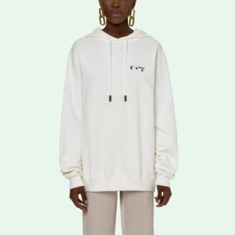 Sweat à capuche Off-White SS21 avec logo brodé et flèches, coupe ample, blanc