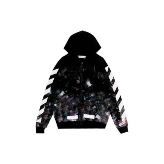 Sweat à capuche zippé à manches longues avec imprimé flèche graffiti, version standard, noir