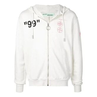 Sweat à capuche zippé Virgil Abloh pour homme, blanc