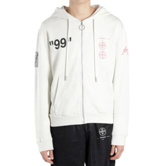 Sweat à capuche zippé Virgil Abloh pour homme, blanc
