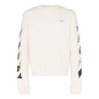 Sweat à col rond pour homme SS19 avec logo arrière peint en Diagonal, blanc