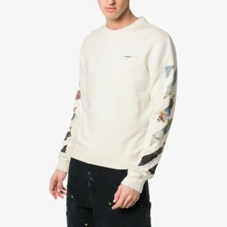 Sweat à col rond pour homme SS19 avec logo arrière peint en Diagonal, blanc
