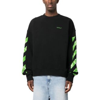 Sweat-shirt en coton à rayures diagonales « Noir »