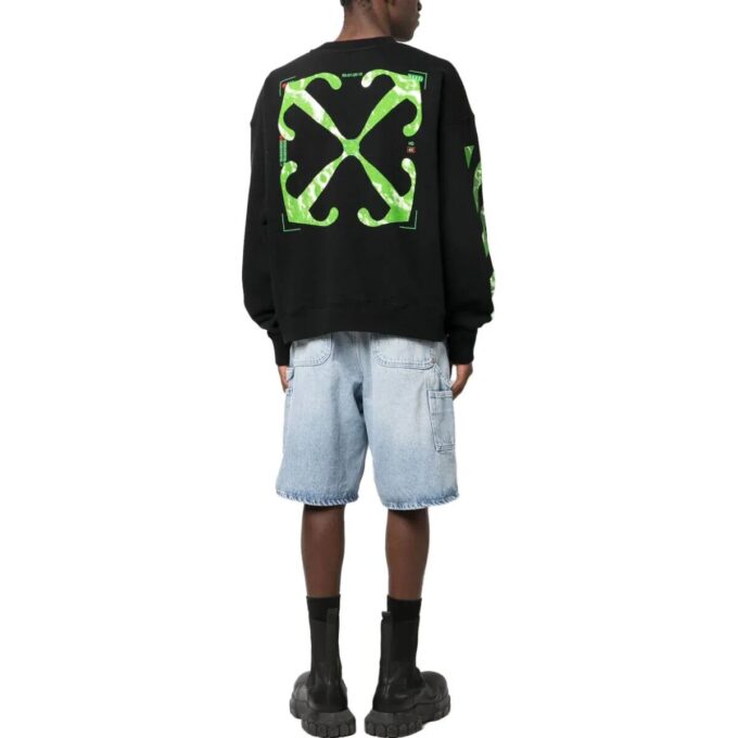 Sweat-shirt en coton à rayures diagonales « Noir »