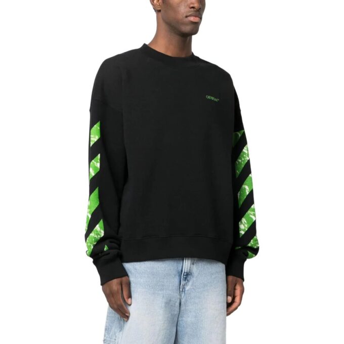 Sweat-shirt en coton à rayures diagonales « Noir »