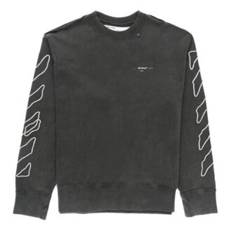 T-shirt ample à col rond noir avec logo rayé brodé