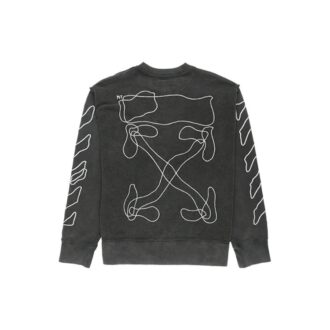 T-shirt ample à col rond noir avec logo rayé brodé