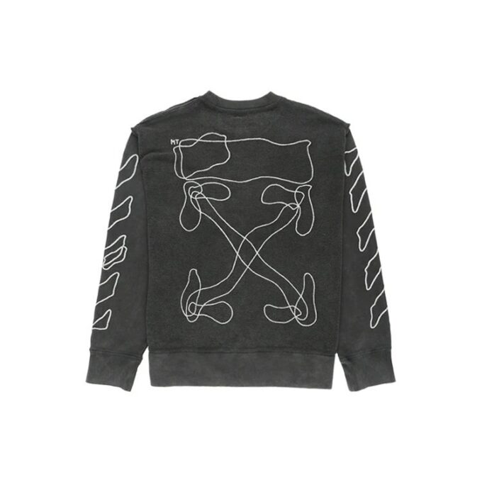 T-shirt ample à col rond noir avec logo rayé brodé
