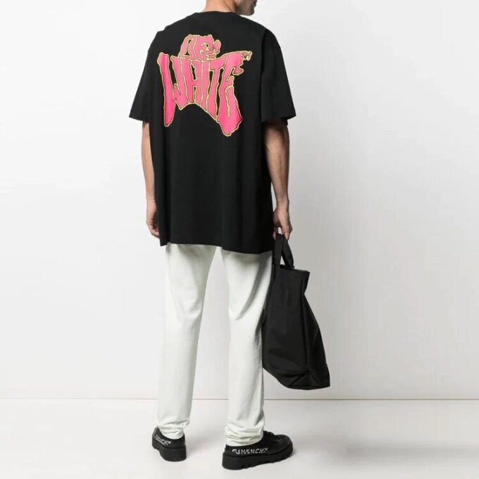 T-shirt ample à manches courtes avec logo alphabétique imprimé, noir, collection SS21