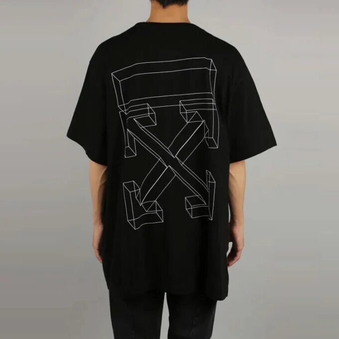T-shirt ample à manches courtes Off-White pour homme, c/o Distress, noir et gris, avec motif 3D de flèche