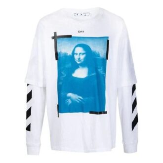 T-shirt blanc ample à col rond et imprimé Mona Lisa pour homme Off-White