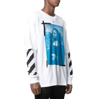T-shirt blanc ample à col rond et imprimé Mona Lisa pour homme Off-White
