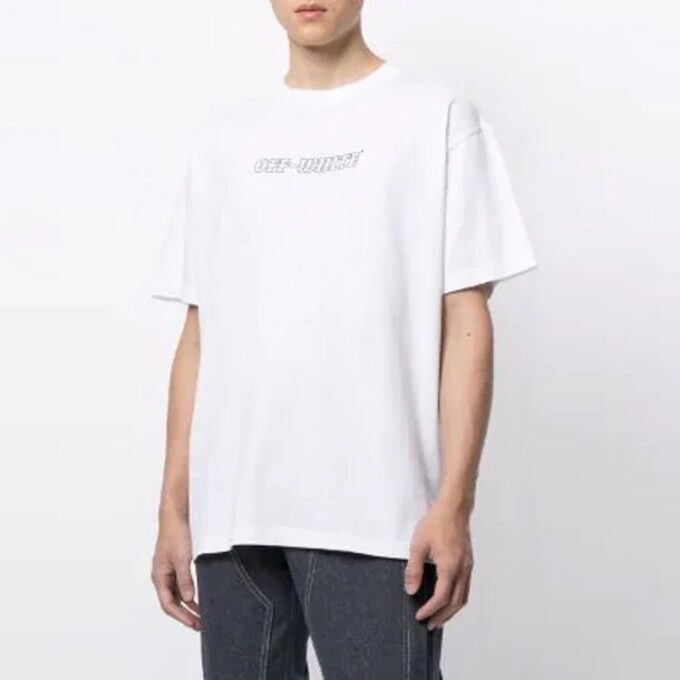 T-shirt blanc ample à col rond et manches courtes avec imprimé de peinture FW21