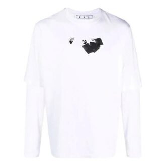 T-shirt blanc ample à manches longues et double épaisseur pour homme Off-White, imprimé à motifs fléchés