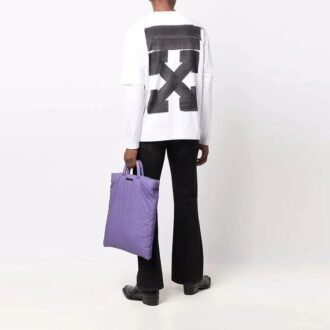 T-shirt blanc ample à manches longues et double épaisseur pour homme Off-White, imprimé à motifs fléchés