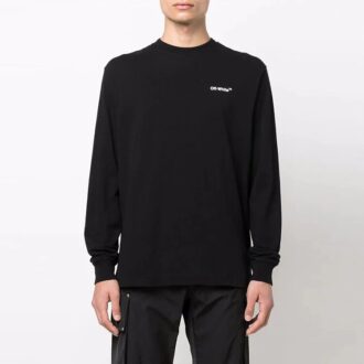 T-shirt blanc cassé pour homme SS22 Caravaggio à manches longues et coupe ample, imprimé flèches et lettres, noir