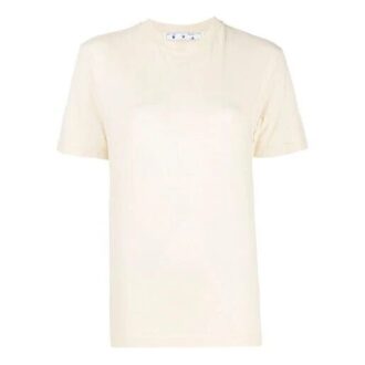 T-shirt blanc à col rond ample et manches courtes, coupe ajustée, Off-White SS21