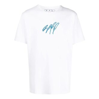 T-shirt blanc à col rond et manches courtes brodé Off-White pour homme, collection SS22