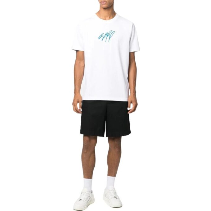 T-shirt blanc à col rond et manches courtes brodé Off-White pour homme, collection SS22