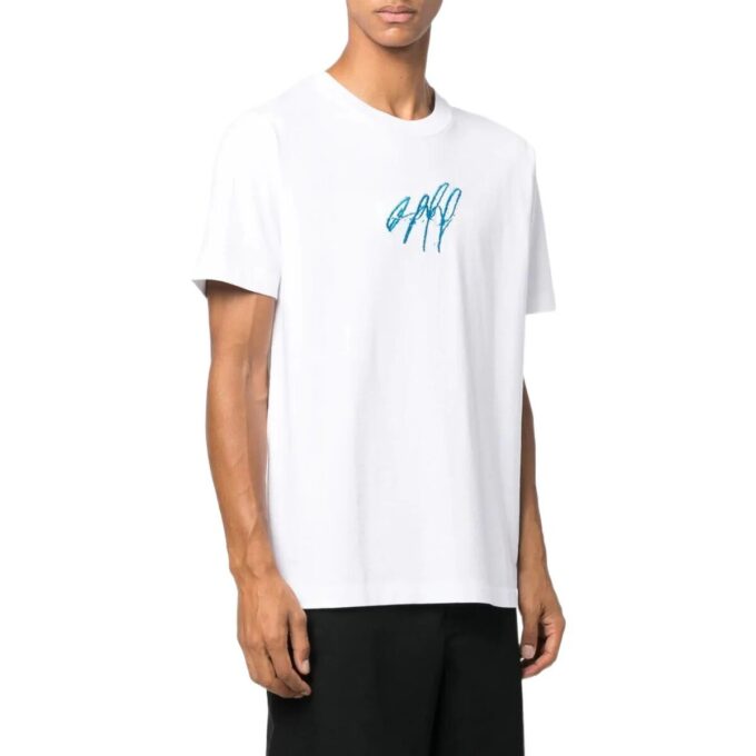 T-shirt blanc à col rond et manches courtes brodé Off-White pour homme, collection SS22