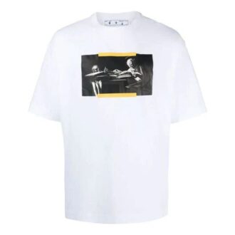 T-shirt blanc à col rond et manches courtes Off-White pour homme, collection FW21, imprimé Caravaggio, coupe ajustée